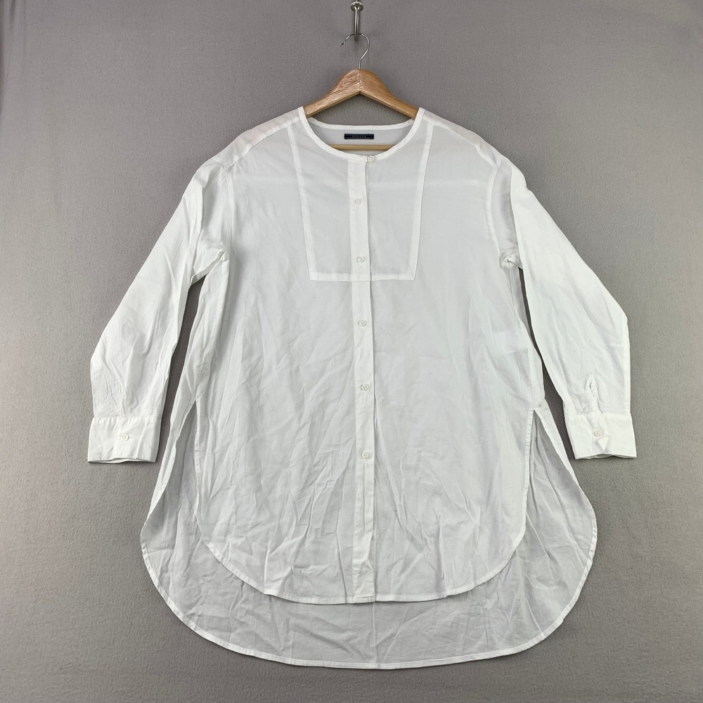 Womens Long Sleeve Tunic Shirt size Medium White Cotton/Rayon Blend TROISSIX
